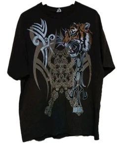 Animal Planet Tiger Graphic T-Shirt 2XL Brown Scroll Tattoo Tribal Short Sleeve - Picture 1 of 2