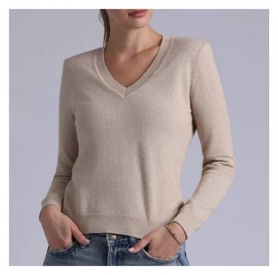 Suéter Pullover Minnie Rose 100% Cachemira Tostado Crema Cuello en V Para Mujer’s XS a PEQUEÑO Foto 1 de 4