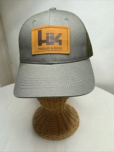Heckler & Koch HK Embossed Leather Patch Snapback Hat Cap OD Green Factory HK - Picture 1 of 5