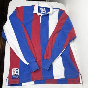 Vintage Dehen Rugby Red White Blue Stripe Long Sleeve Collared Shirt Men’s Large - Picture 1 of 11