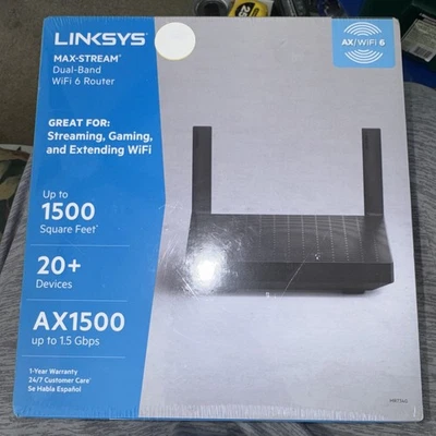 Linksys Max Stream Dual Band AX1500 WiFi 6 Router Black MR7340 NIB - Image 1 of 4
