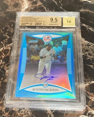 2008 08 BOWMAN PROSPECTS CHROME AUSTIN JACKSON BLUE REFRACTOR /150 AUTO BGS 9.5 - Image 1 of 4