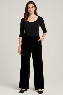 Pantalones de salón Charter Club de terciopelo de pierna ancha para mujer XL negros elásticos Foto 1 de 3