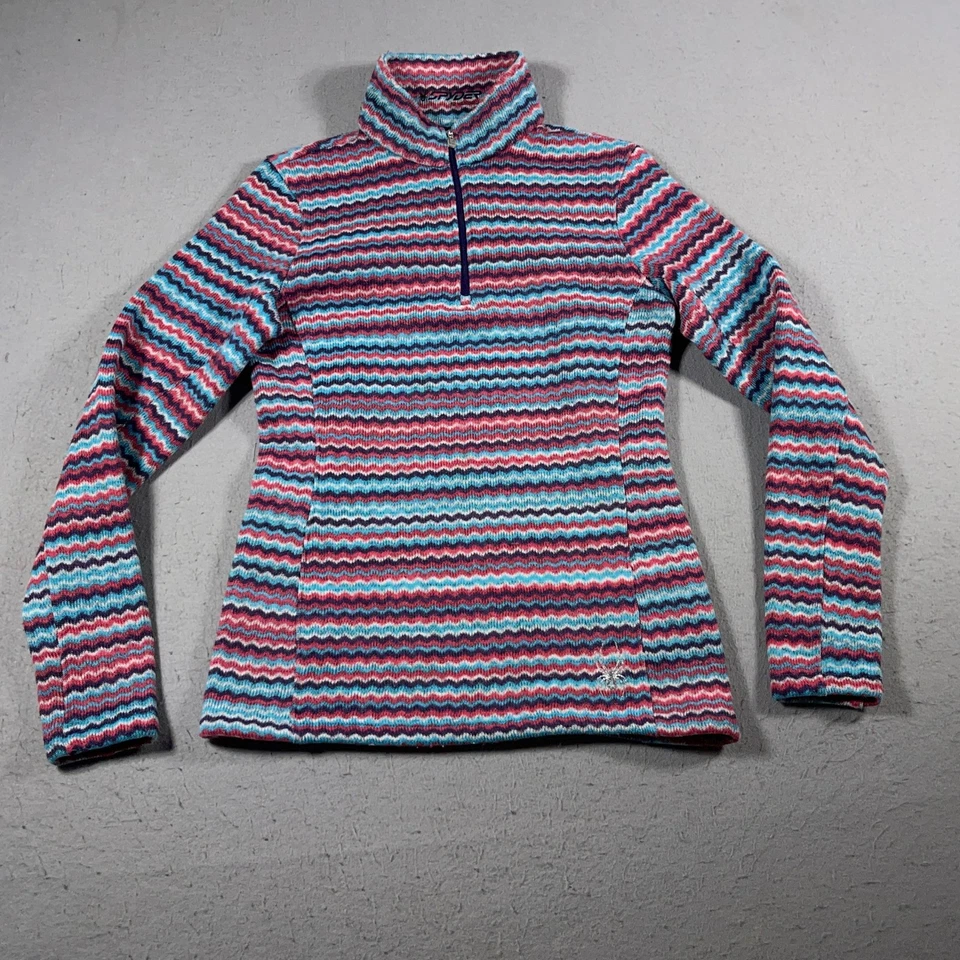 Pullover polar Spyder para mujer 10 rayas en zigzag 1/4 cremallera azul rosa cálido esquí al aire libre Foto 1 de 4
