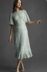 Mac Duggal 5579 Sz 18 Sage Green Flounce Sleeve Embellished Midi Dress $578 - Picture 1 of 8