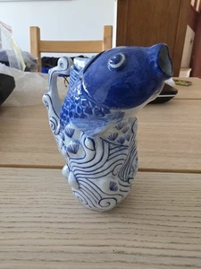 Blue Transferware Ceramic Jug Ornament - External Glaze - Picture 1 of 10