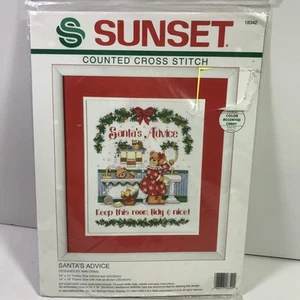 Sonnenuntergang Kreuzstich Weihnachten Set "Santa's Advice" 10x12 von Ann Craig 1993 Neu - Bild 1 von 5