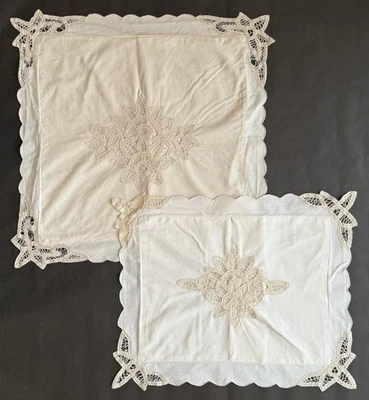 Juego de 2 fundas de almohada vintage de encaje 100 % algodón Battenburg-18"x18" y tocador Foto 1 de 4