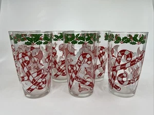 Set 6 Vintage Hazel Atlas Weihnachten Zuckerstange Stechpalme 12 Oz. Gläser 5" Becher - Bild 1 von 6