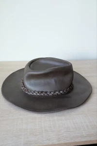 Vintage H H Henschel Hat Company USA Leather Brown Size Medium Braided Band - Picture 1 of 4