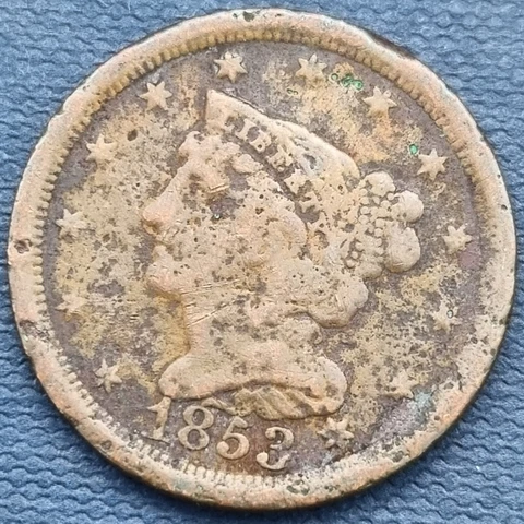 1853 Braided Hair Half Cent Circulated #56129 Cover