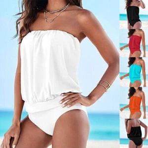 Women Swimsuit Strapless Bandeau Tops Swimwear Tankini Beach Bikinis Bathing Set - Bild 1 von 17