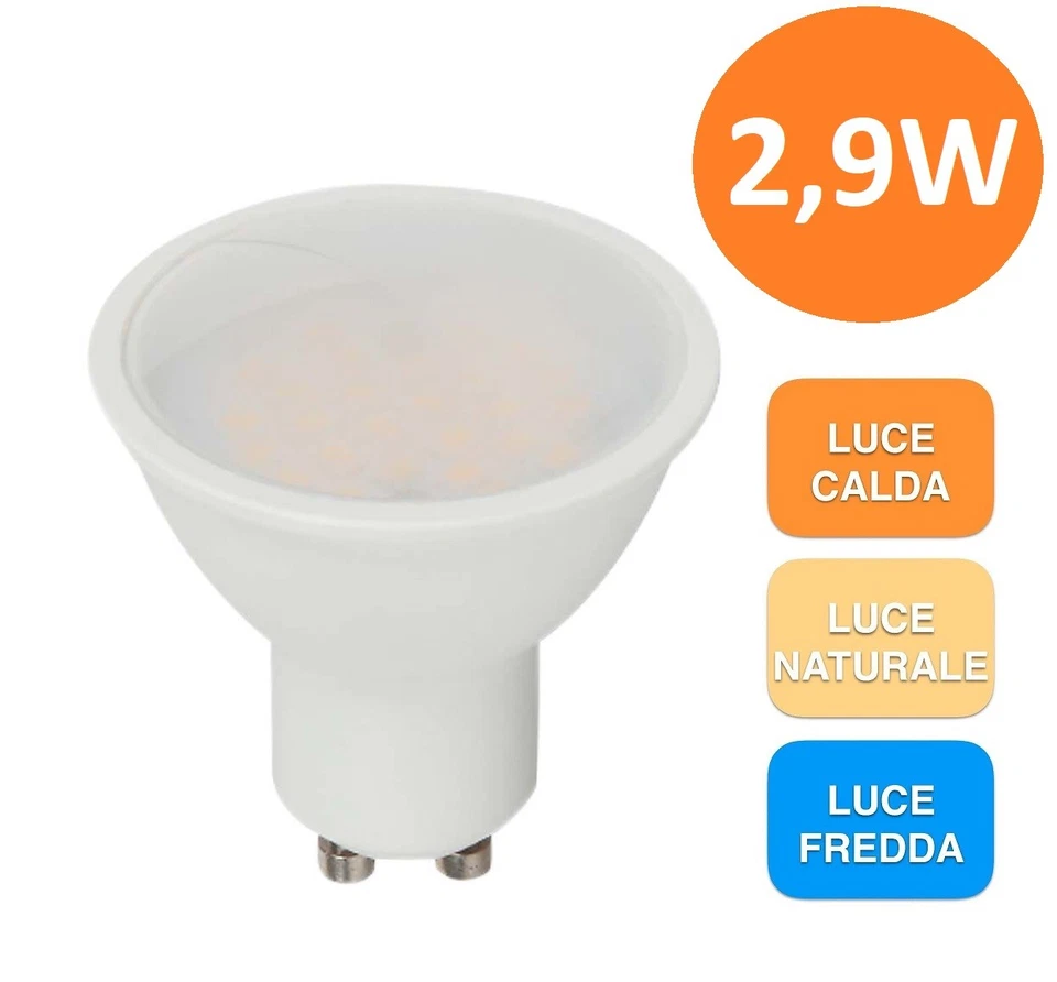 V-TAC VT-2333 Lampadina spot LED 2.9W GU10 faretto 100° copertura satinata luce