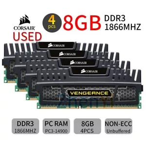 Corsair Vengeance 32GB 4x 8GB DDR3 1866MHz PC3-14900U 240Pin CL10 PC Memory UK - Picture 1 of 9
