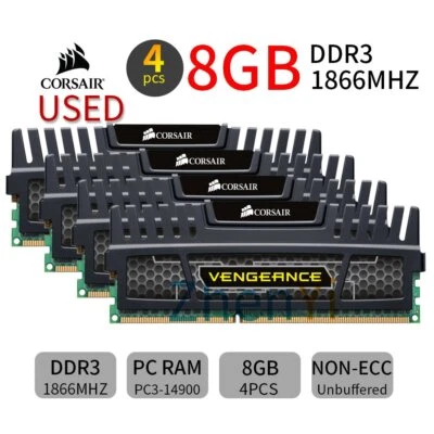 Corsair Vengeance 32GB 4x 8GB DDR3 1866MHz PC3-14900U 240Pin CL10 PC Memory UK - Image 1 of 4