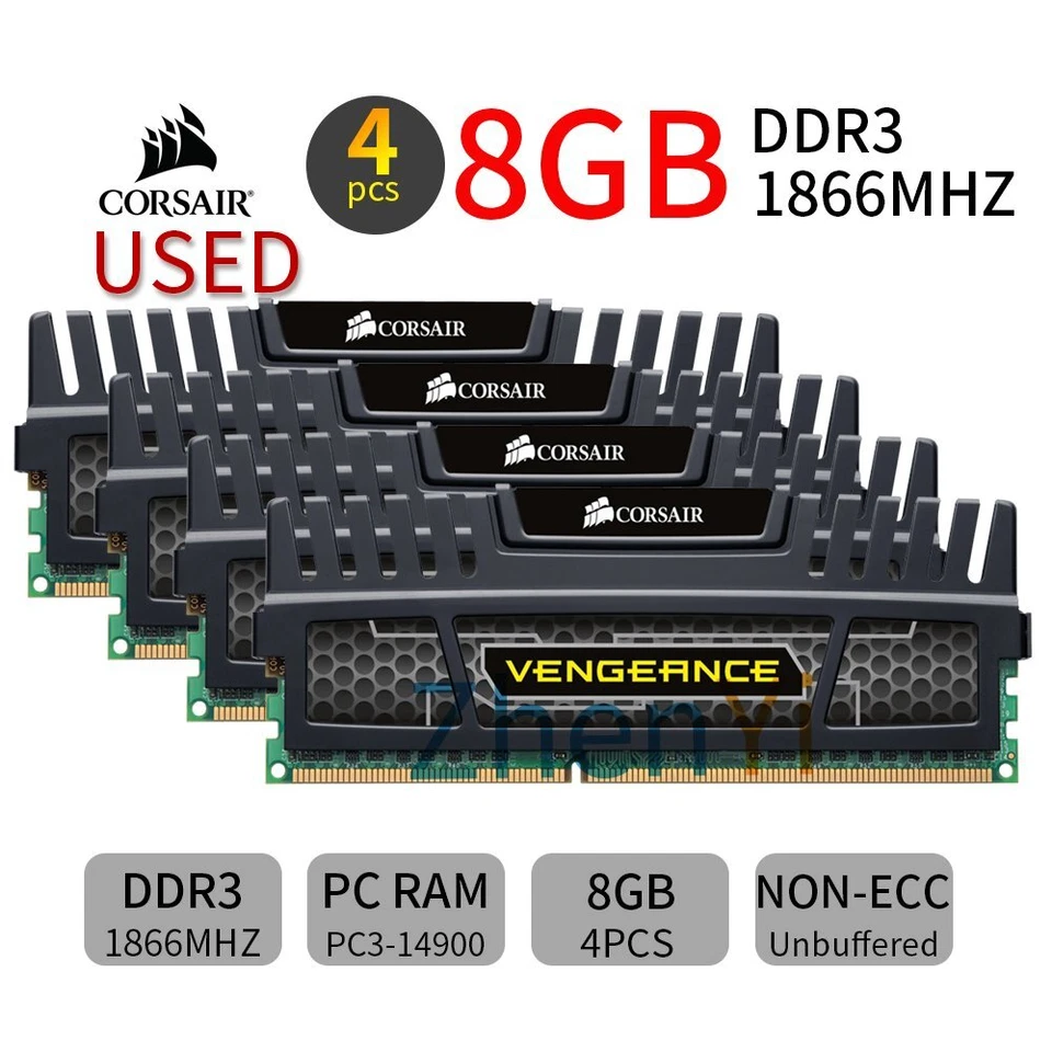 Corsair Vengeance 32GB 4x 8GB DDR3 1866MHz PC3-14900U 240Pin CL10 PC Memory UK - Image 1 of 4