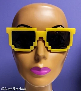 Pixel Sunglasses Fun Assorted Novelty Plastic Frame Pixelated Hipster Glasses - Picture 1 of 6