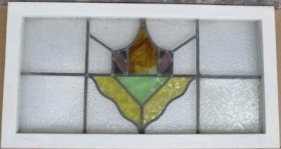 OLD ENGLISH LEADED STAINED GLASS WINDOW TRANSOM Cute Geometric 29.25" x 15.75" - Image 1 of 3