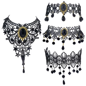 4pcs Women Gothic Retro Black Lace Wide Choker Victorian Vintage Collar Necklace - Picture 1 of 6