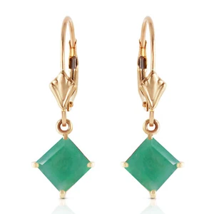 14K. SOLID GOLD LEVERBACK EARRING WITH NATURAL EMERALD (Yellow Gold) - Picture 1 of 6