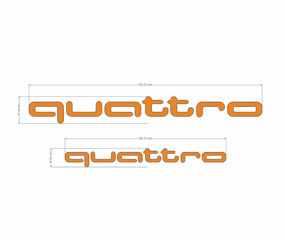 QUATTRO Audi AUFKLEBER, ORANGE  3D gel  550x63mm / 380x44mm - Bild 1 von 1