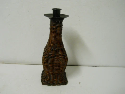 Wicker & Metal Italian Candle Stick Holder Oil Vinegar Bottle Shape Home Decor Cover