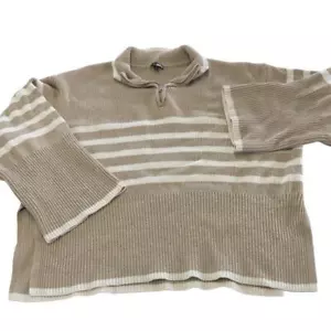 Rails Sweater Womens X Large Brown Tan Stripe Tessa 1/4 Zip Wool Cotton - Picture 1 of 12
