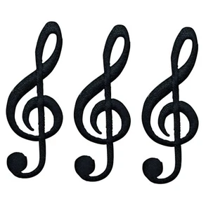 Black G Clef Musical Note Applique Patch 2-1/4" (3-Pack, Iron on) - Picture 1 of 1