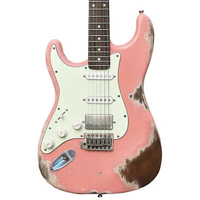 Factory Custom ST Shell Pink Left Hand Relic Electric Guitar Tremolo Bridge - Image 1 of 4