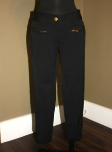 J.CREW BLACK STRETCH TAPERED PANTS W/ FRONT ZIPPERED POCKETS - 2 XS SMALL