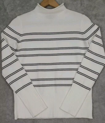 French Connection Essentials 女式白色黑色条纹束腰毛衣小号全新带标签 — 第 1/4 张图片