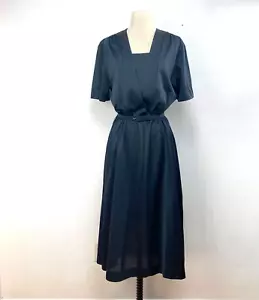 Vintage 40/50s Woman Dark Blue Nylon Dress Size 20 Large Career Modest Boho Goth - Picture 1 of 11