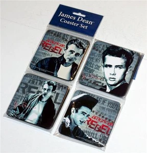 JAMES DEAN The Rebel Hollywood Star and Legend WOOD COASTER set 4 pezzi nuovo - Foto 1 di 1
