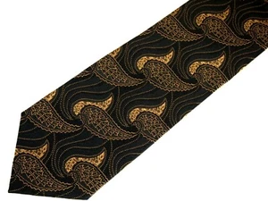 Stafford Mens Necktie Tie Black Gold Paisley 59" Career 100% Silk - Picture 1 of 4