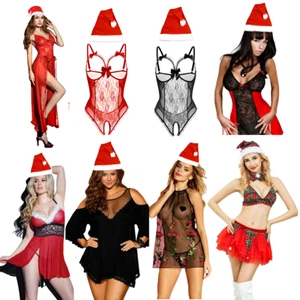 Sexy Lace Babydoll Lingerie Dress With Christmas Santa Hat Selections UK - Picture 1 of 67