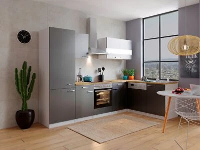 Küche Küchenzeile Küchenblock Winkelküche Weiß Grau Malia 280x172 cm Respekta - Bild 1 von 4