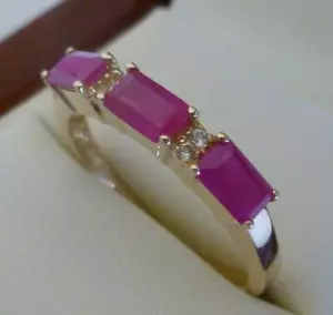 Ruby & White Sapphire Vintage Ring, 9ct 9k Solid Gold, R603 Custom - Picture 1 of 5