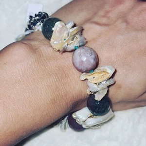 *Bracciale in Agata Indiana e madreperla, chiusura in metallo - Foto 1 di 1