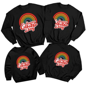 Family Rainbow Happy Easter Sweatshirt Jumper Holiday Matching Outfit #ED - Picture 1 of 27