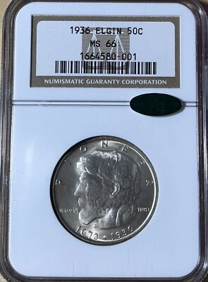 1936 NGC/CAC MS66 Elgin Silver Commemorative Half Dollar - Image 1 of 4