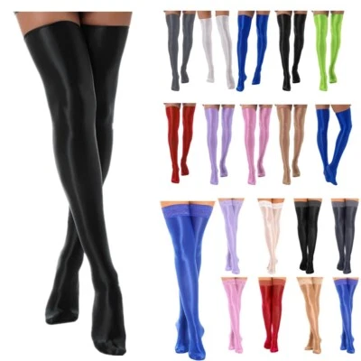 DE Damen Glänzende Strümpfe Kniestrümpfe Overknee Nylonstrümpfe Strumpfhose Sexy - Bild 1 von 3