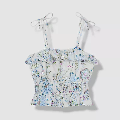 Blusa Aqua Kids Meninas Branca Floral Auto-Amarrada Ombro Cropped Tamanho M - Imagem 1 de 3