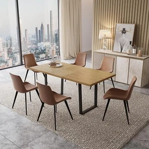 Modern Dining Table Set for 6 Kitchen Dining Room Table Set Extendable Wood - Picture 1 of 6