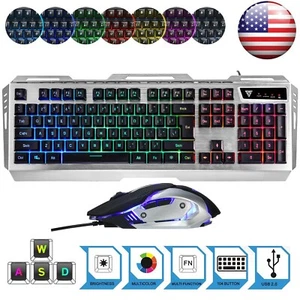 Gaming Keyboard + Mouse Wired LED RGB Backlight Bundle for PC Gamers, Xbox, PS4 - Picture 1 of 11