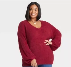Suéter de Pestañas Ava & Viv Para Mujer Talla Grande 2X Borgoña Cuello en V Pullover Nuevo con Etiquetas - Imagen 1 de 15