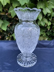 "JARRÓN DE ENCAJE BOHEMIA REINA CORTE A MANO 24% PEDESTAL DE CRISTAL DE PLOMO (GRASA) DE COLECCIÓN 10" - Imagen 1 de 10