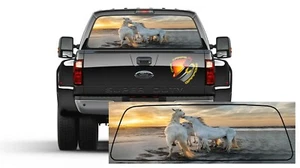 White Horses at Sundown Beach Rear Window Vinyl Graphic Decal Sticker Truck - Picture 1 of 5
