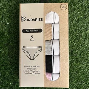 No Boundaries Damen Medium 5er Pack Mid-Rise Bikini Unterwäsche Baumwolle Stretch Ripp - Bild 1 von 9