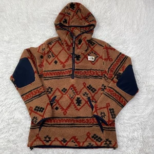 North Face Jacket Mens Medium Brown Printed Campshire Pullover Hoodie Fleece Men - Picture 1 of 12