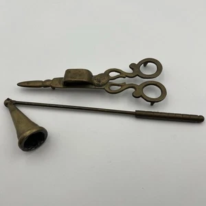 Antique Antiquarian Germany Rare Brass Bronze Candle Snuffer & Snuffer Scissors - Picture 1 of 13